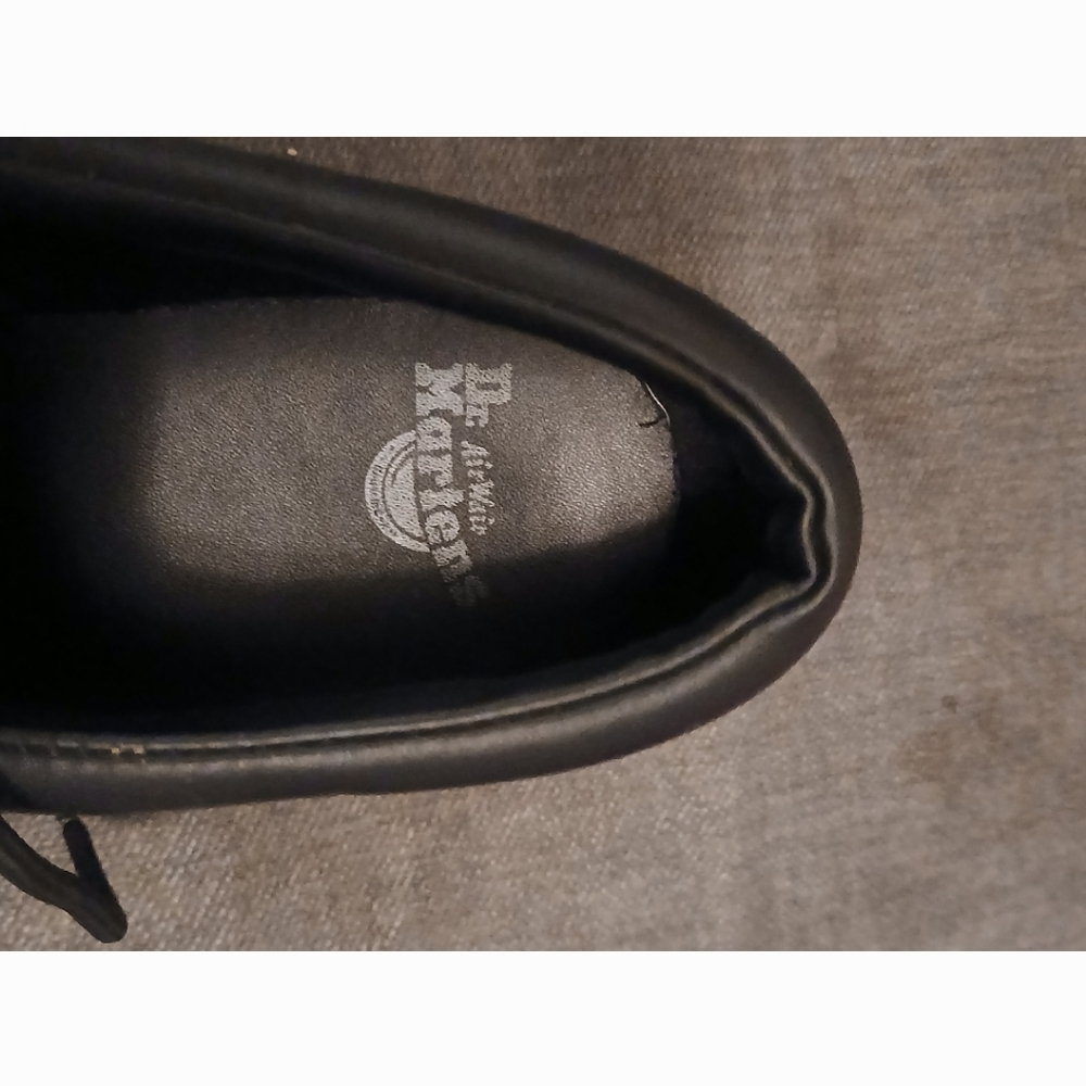 Dr. Martens Black Leather Platform Derby Shoes with Yellow Stitching - Picture 8 of 10